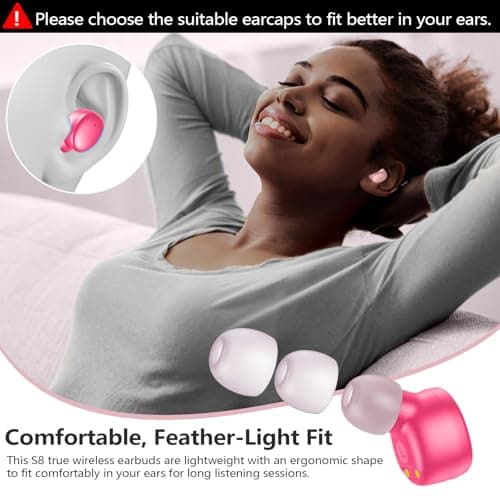 MOZOTER S8 Mini Wireless Earbuds Bluetooth 5.3 in Ear Light-Weight Headphones,60Hrs Playtime Ear Buds with Charging Case,Bluetooth Headsets,Premium Sound with Deep Bass for Sport-Pink 5