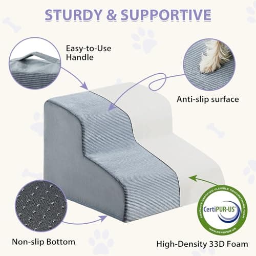 LEXTRO Dog Stairs for Small Dogs, 2-Steps Dog Ramp for Couch, Pet Stairs with Highly Supportive Foam and Non-Slip Bottom, Pet Steps for Cat & Doggie (High 11.8 Inch) 5