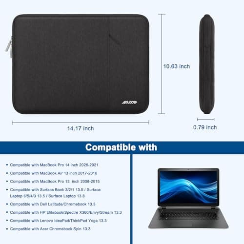 MOSISO Laptop Case 13.3 inch, 13-13.3 inch Laptop Sleeve Compatible with MacBook Air/Pro 13/Pro 14 M5 M4 M3 M2 M1, HP Dell ASUS Lenovo,Polyester Vertical Computer Sleeve Bag with Pocket, Black 7