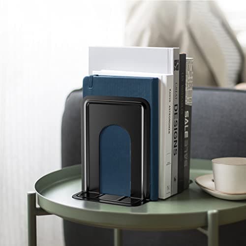 MaxGear Premium Matte Painted Book Ends, Heavy Duty and Sturdy Bookends for Shelves, Office Non-Skid Metal Book End Stopper for Books/CDs/DVDs, 6 x 4.6 x 6 in, Black, 2 Pairs/4 Pieces, Large 6