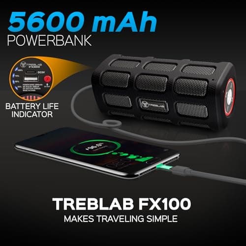 TREBLAB Ultra-Rugged Bluetooth Speaker, Durable Shockproof Body, Waterproof, 20W Portable Outdoor Stereo Speaker, 35H Battery, Wireless Power Bank for Hiking, Picnic, Pool, Camping, Jobsite, FX100 7