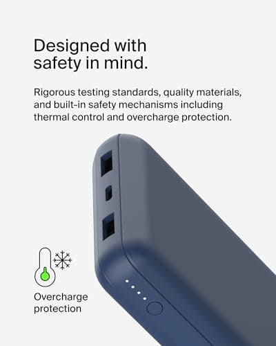 Belkin Portable Charger, USB C Power Bank 20000 mAh w/ 2 USB-A Ports, 15W w/ Type-A to Type-C Cable - iPhone 17, Air, Pro, Pro Max, AirPods, Samsung Galaxy S25, S24, Google Pixel 10, iPad, etc. - Blue 10