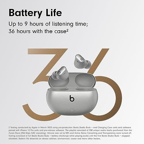 Beats Studio Buds + | True Wireless Noise Cancelling Earbuds, Enhanced Apple & Android Compatibility, Built-in Microphone, Sweat Resistant Bluetooth Headphones, Spatial Audio - Cosmic Silver 5
