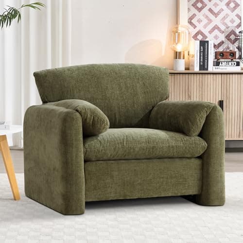 Bonzy Home Chenille Oversized Armchair Set of 3, 38.6" Extra Large Accent Reading Chair for Adults, Comfy Mid-Century Modern Accent Chair Lounge Chair Arm Chairs for Living Room Bedroom(Green)