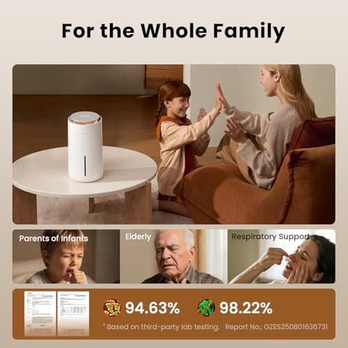 Provirtec MistFree Evaporative Humidifier for Bedroom, 3L No White Dust for Sensitive Individuals, Auto Humidity Control, Works with Tap Water, Night Light, Easy Clean Tank for Home & Small Room 9