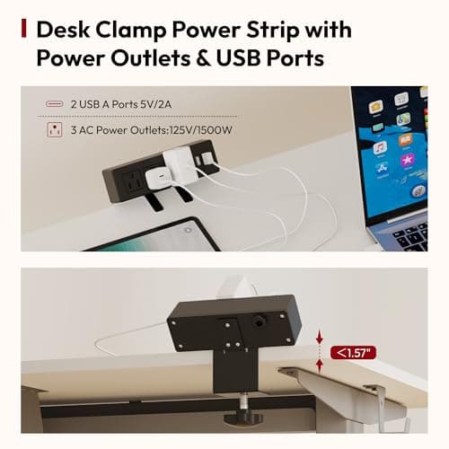 SANODESK Electric Standing Desk with Desk Clamp Power Strip 40"x 24" Whole-Piece Desktop Height Adjustable Stand Up Desk with Cable Management Sit Stand Home Office Desk White Frame/White Top 5
