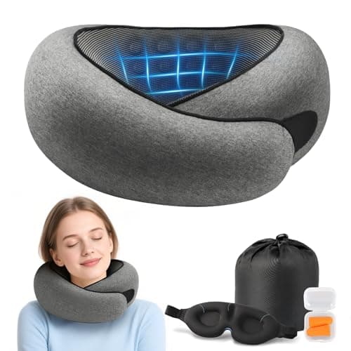 Purroch Advanced Memory Foam Neck Travel Pillow, Neck Pillow Airplane with Eye Mask & Ear Plugs, Designed for The Comfort of Travel & Office, Travel Pillow for Plane, Car, Home, Work, Dark Grey