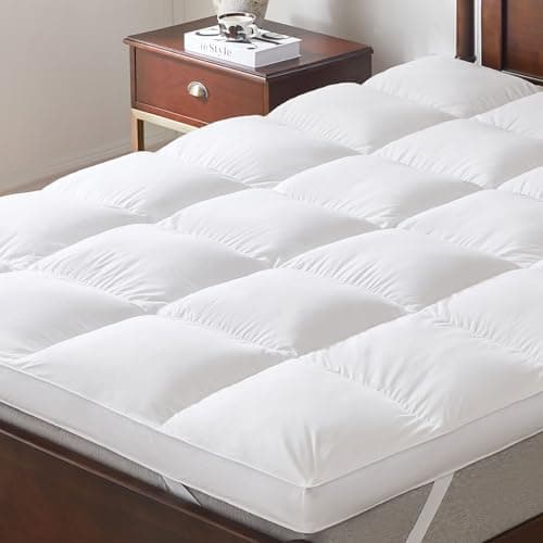 LeWinBedding 3 Inch White Goose Feather Mattress Topper,King Feather Bed Topper,Mattress Cover with Straps,Ultra Soft Pillowtop,100% Cotton Fabric(78”x80”)
