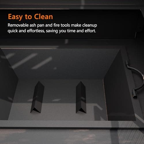 Outdoor Fireplace with Chimney and Wood Storage, Metal Wood Burning Fire Pit with Heat Resistant Gloves, Fire Poker and Grill Mesh, Outside Fireplace for Patio, Garden and Deck, Black 6