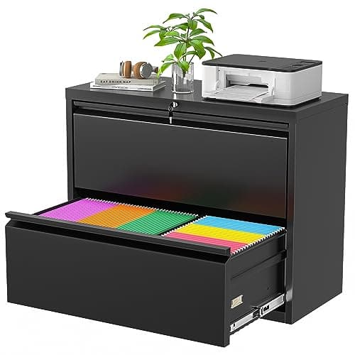 Superday Metal Lateral File Cabinet with Lock, 2 Drawer File Cabinet, Black Filing Cabinet with Lock, Two Drawer File Cabinet for Home Office/Legal/Letter/A4, Lockable File Cabinets for Hanging File