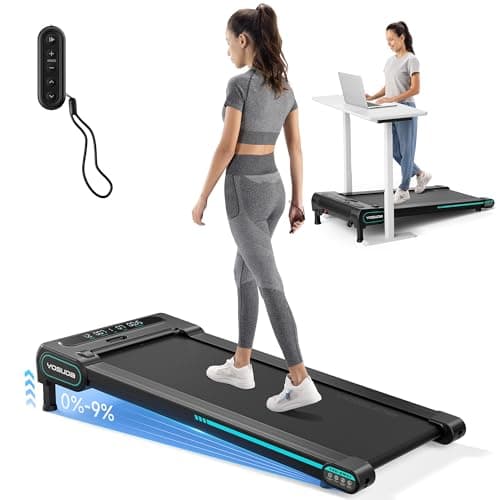 YOSUDA Walking Pad Treadmills with Auto Incline, 9% Incline Tredamills Under Desk with 300LBS Weight Capacity & 3 Adjustable Slopes(Black Blue)