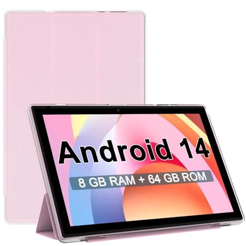 Android 14 Tablet, 10 inch Tablets with Case, 8GB RAM+64GB ROM/1TB Expandable, 1.8Ghz Quad-core Processor, 1280*800 IPS HD Tablet, 2MP+8MP Dual Camera, 6000mAH Battery, 2.4G/5G Wifi 6 BT 5.0 Tab