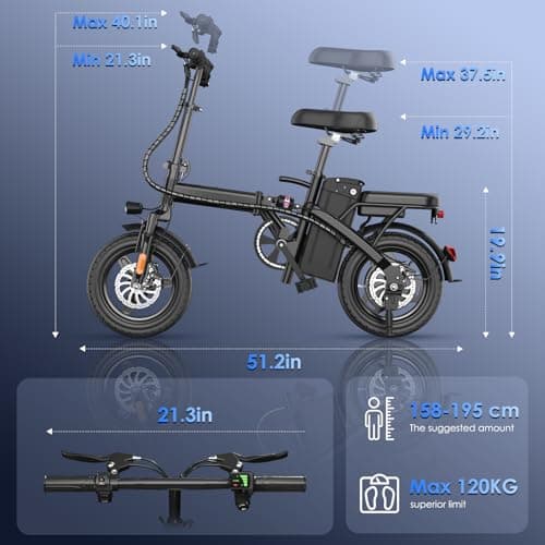 RPINT Electric Bike for Adults, 14" Folding Ebike with 500W Peak Motor, Foldable Electric Bicycle with 48V Removable Battery UL 2849 Certified, Commuter Mini E-Bike 30 Miles PAS Rangs (Carbon Black) 9