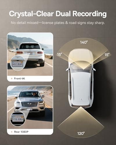 Baseus VD1 Pro Solar Dash Cam Front and Rear, 4K+1080P Dash Camera for Cars, Battery Powered Parking Mode, Starvis Night Vision, 32 GB Card Included, 5GHz WiFi, GPS, Wide Angle,Voice Control 5