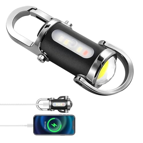 BudaTao Emergency Keychain Flashlight（3 in 1）, Rechargeable 500 Lumens EDC Tool with Red/Blue Strobe, 1000mAh USB-C Charging, IPX7 Waterproof, Portable Flashlight for Emergencies (Black＆Silver)