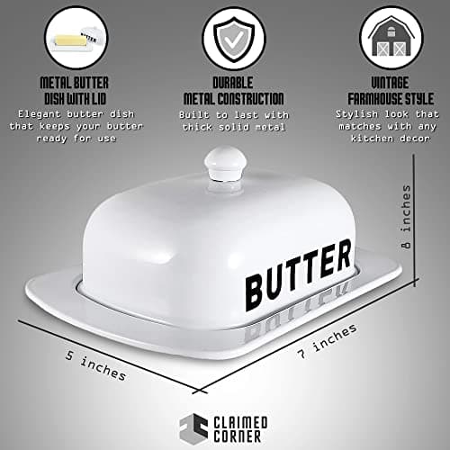 Metal Storage Canisters and Containers for Home and Kitchen Organization, Function, and Decor (White Butter Dish) 2