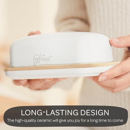 STEINZEIT Butter Dish with Lid (4.9 in x 6.9 in) - Ceramic Butter Dish - Large Butter Container for 2 pcs of Western Butter - Butter Dish with Lid for Countertop - Butter Holder Dishwasher Safe 5