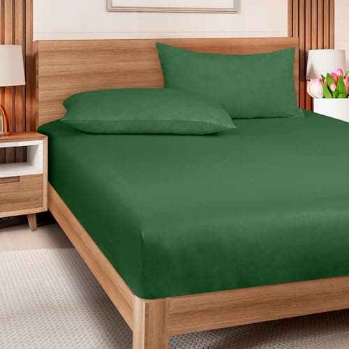 ROYALE LINENS 300 Thread Count 100% Long Staple Combed Cotton Fitted Sheet California King - Super Soft Deep Pocket Bottom Sheet - Fitted Sheets Only - Elastic Sheets (Cal King, Hunter Green) 5