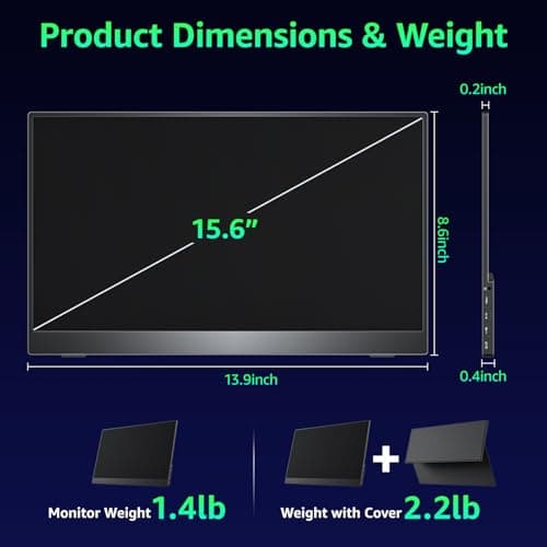 kksmart Portable Monitor 15.6 inch 1080P FHD 86% sRGB 60Hz, Travel Monitor for Laptop MacBook Surface PC Xbox PS5, HDMI USB-C VESA Compatible Built-in Speaker 7