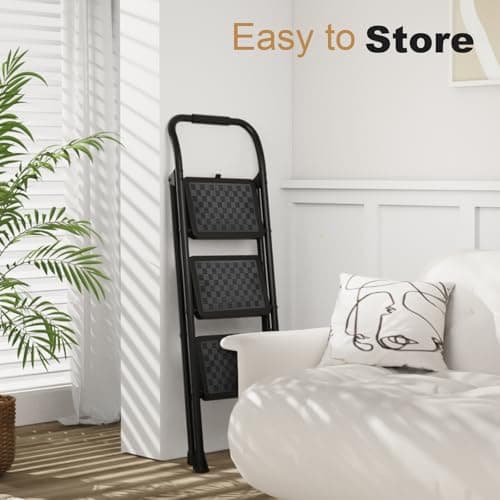 HBTower 3 Step Ladder, 3 Step Stool for Adults, 3 Step Ladder Folding Step Stool with Cushioned Handle Step Ladder with Wide Pedal Ergonomic Design,Black 5