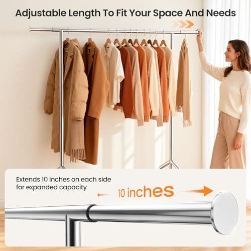 WATIOWL Heavy Duty Clothes Rack, Rolling Clothing Rack for Hanging Clothes Load 650 LBS with 2 Sturdy Shelves, Metal Garment Rack with Wheels for Bedroom, Laundry Room, Retail Store, Silver 5