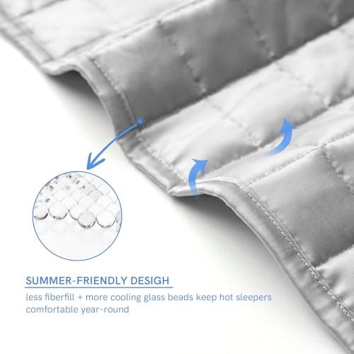 YnM Cooling Weighted Blanket, Oeko-Tex Certified Material with Premium Glass Beads (Light Grey, 60"x80" 20lbs), Suit for One Person Use on Queen/King Bed 5