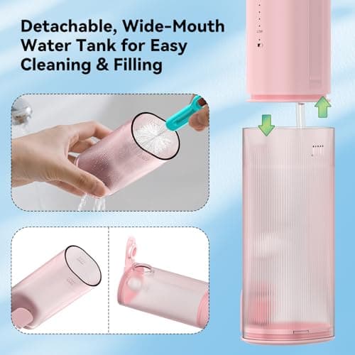 WellLeo Mini Water Flosser for Teeth,Travel Dental Flosser Picks, Portable Oral Irrigator with Telescopic Water Tank, 5 Modes IPX7 Waterproof Tooth Flosser for Brace, Sensitive Teeth, with Storage Bag 6