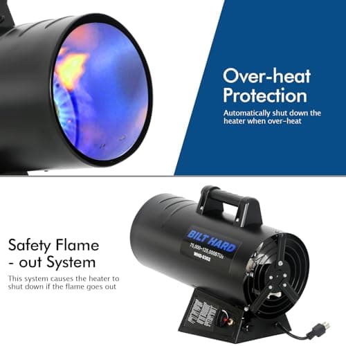BILT HARD 125,000 BTU Forced Air Propane Heater, Adjustable Liquid Propane Torpedo Heater for Garage, Jobsite, and Construction Sites, CSA Listed 4
