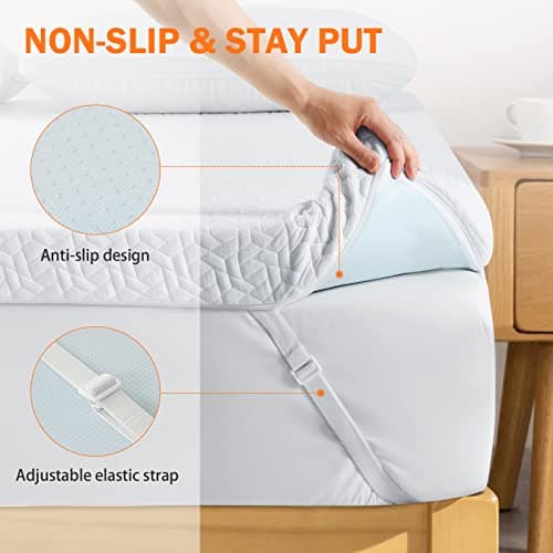 3 Inch Gel Memory Foam Cooling Mattress Topper Queen Size, Mattress Pad Cover for Pressure Relief, Bed Topper with Removable Cover，Soft & Breathable 5
