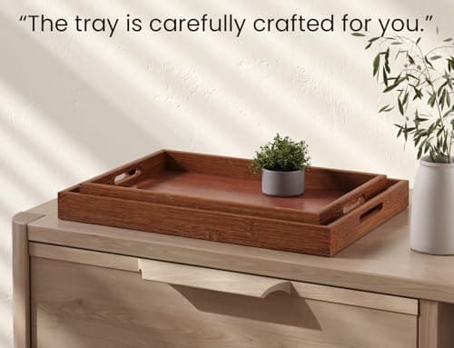 Fibogollo Bamboo Set of 2 Serving Tray with Handles,Decorative Trays Platter,Breakfast Tray in Bed,Food Drinks Tray for Eating,Working,Storing(Brown) 5