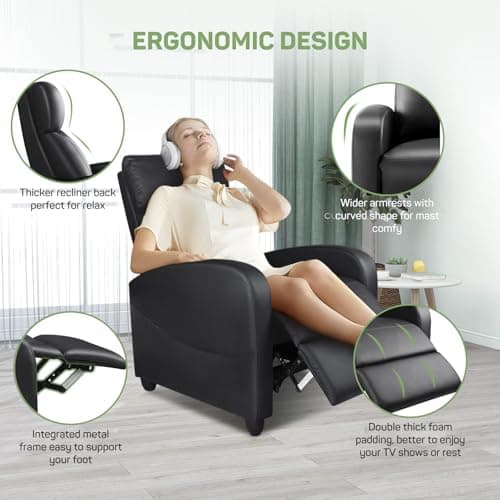 Recliner Chair with Massage and Lumbar Support, Small PU Leather Home Theater Seating, Adjustable Modern Reclining Chair for Adults in Living Room 5
