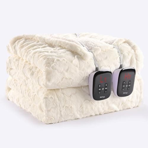 Bearhug Electric Blanket King Size 100" x 90", Dual Controller Heated Blanket, White Flower Patterns Faux Fur & Warm Sherpa, 10-Heat Levels & 1-12H Auto Off,ETL, Machine Washable 8