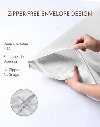 SilkSilky 100% Mulberry Silk Pillowcase - Pure 22 Momme High-Grade 6A Fibers for Hair & Skin, Envelope Closure, Natural, Organic, Breathable & Cooling Pillow Case (Standard, White) 6