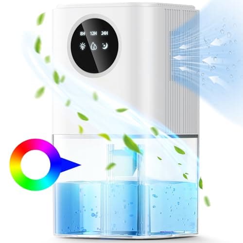 Dehumidifier, 60 OZ Water Tank Dehumidifiers for Bathroom Bedroom with Auto Shut Off & Defrost Timer Sleep Mode and 7 Colors LED Light, Quiet Small Dehumidifiers for Home Room Closet RV (White)