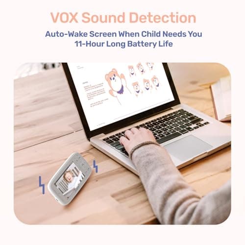 jeeber 1080P WiFi Baby Monitor with Camera and Audio, Pan-Tilt-Zoom Video Camera, 4'' IPS Screen, HD Night Vision, Motion & Cry Detection, 360° View, Temperature Sensor, Feeding Reminder, Lullabies 5