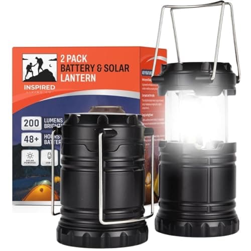 Rechargeable Camping Lanterns for Power Outages - Pack of 2 Waterproof LED Solar Lanterns for Camping Essentials, Hiking Gear, Battery Backup & Emergency Survival Kits