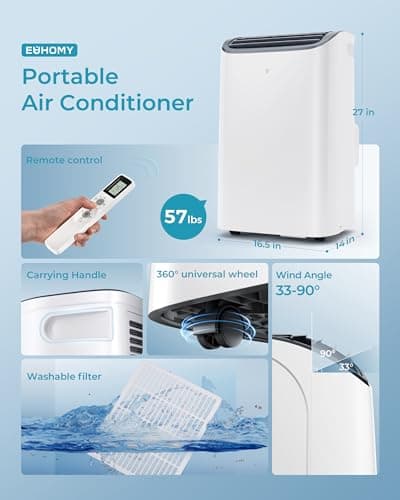 EUHOMY Portable Air Conditioners 12,000 Btu, 4 in 1 Portable Cooling AC with Heat, Dehumidifier, Fan Modes, Quiet Stand-up AC with 46dB Low Noise & Sleep Mode for Bedrooms, room up to 550 Sq.Ft 8