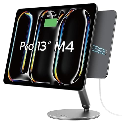 LULULOOK Magnetic Wireless Charging Stand for iPad Pro 13" M4 & M5, 360° Rotating Base with Anti-Slip Pad, Aluminium Alloy Foldable iPad Pro Charging Stand with 1M Cable for Desk
