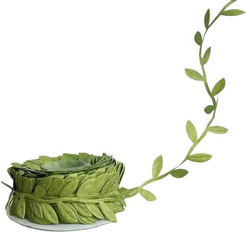 Leaf Ribbon 20 Yard Fabric Ribbons Roll Green Leaf Tape 1" Width Artificial Olive Trim Tape for Gift Wrapping Craft DIY