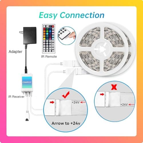 CHARKEE LED Lights for Bedroom 100 ft, Color Changing LED Strip Lights with 44-Key Remote, 24 Volt RGB SMD2835 Tape Lights for Bedroom, Room Decor, Indoor, IG, TikTok, DIY(44key Remote) 8