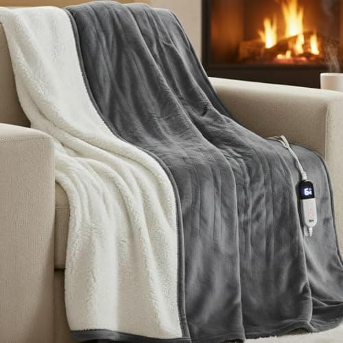 Degrees of Comfor Heated Throw Blanket - Soft Flannel Electric Throws with 6 Heat Settings and 4-Hour Auto Shut-Off - Warm Gifts for Grandma - Grey, 50x60'' - ETL Certified