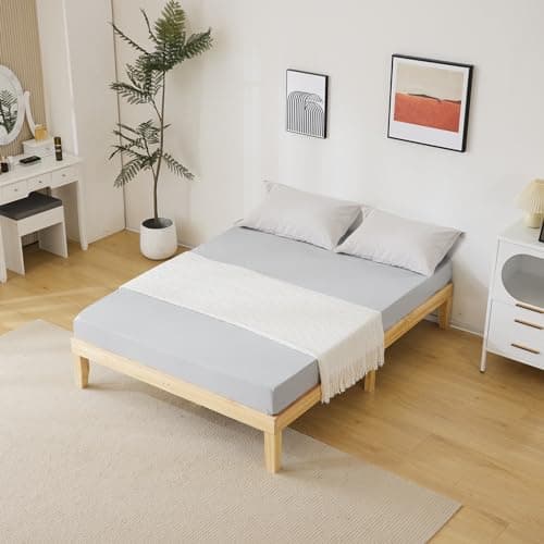 Karl home 12 Inches Wood Platform Bed Frame, Queen Bed Frame, Solid Wood Foundation with Wood Slat Support, Easy Assembly No Box Spring Needed (Natural) 8