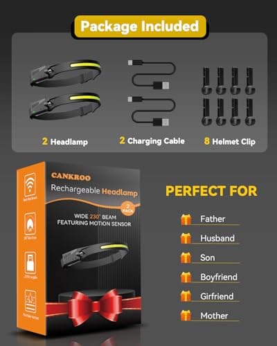 CANKROO Headlamps Rechargeable with Red Light 2 Pack, Wide Beam Running LED Head Lamp for Adults, Headlights for Head with Motion Sensor, Hard Hat Light for Running, Camping, Hiking, Hunting, Fishing 9