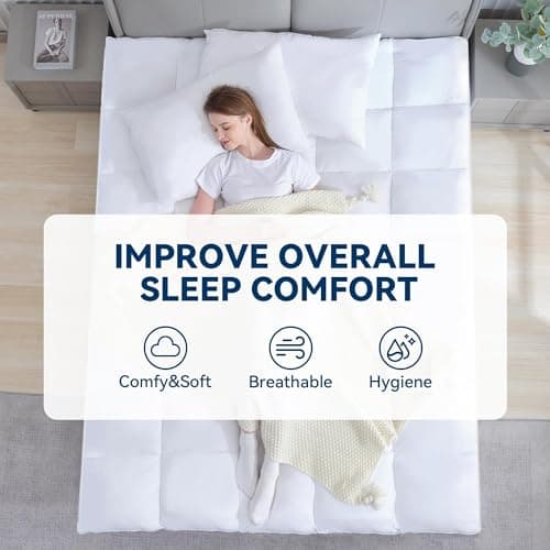 BDEUS Queen Mattress Topper, 1450 GSM Plush Pillow Top for Back Pain Relief, Quilted Fitted Mattress Protector with Bamboo Fiber Cover, Soft Mattress Pad Queen Size - 60"x80" White 9