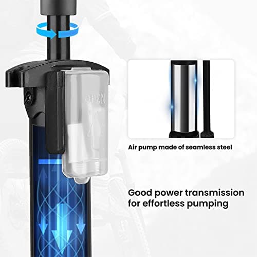 Hycline Bike Floor Pump: Bicycle Tire Pump 160 PSI High Pressure - Air Pumps with Presta and Schrader Valve - Inflator for MTB BMX Tires, Balls, Balloons, Inflatables (Black) 6