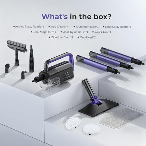 Gatlei Steam Mop Cleaner with Detachable Handheld Steamer, 6-in-1 Multi Accessories, Removable Water Tank, 23FT Power Cable, Lightweight, Steam Cleaner for sealed Hard Floors, Hardwood(Purple) 8