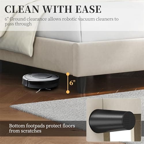 Yaheetech Queen Bed Frame Upholstered Platform Bed with Wing Side/Wooden Slat Support/Tufted Headboard with Wing Side/Mattress Foundation/No Box Spring Needed,Beige Queen Bed 6