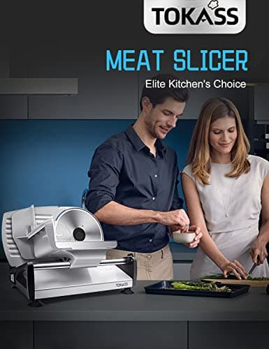 200W Meat Slicer Machine for Home Use,Deli Slicer with 2 Removable 7.5'' Stainless Steel Blades,Adjustable Dial for 0-15mm,Electric Food Slicer for Meat,Bread,Easy to Clean (200W+2 Blades+Silver) 7