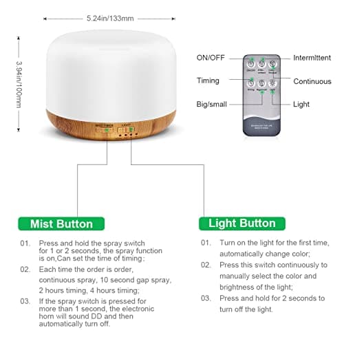 300ML Essential Oil Diffuser, Remote Control Ultrasonic Aromatherapy Oil Diffusers Cool Mist Humidifier, Waterless Auto-Off and 7 LED Light Colors for Bedroom, Yoga, SPA, Baby 5