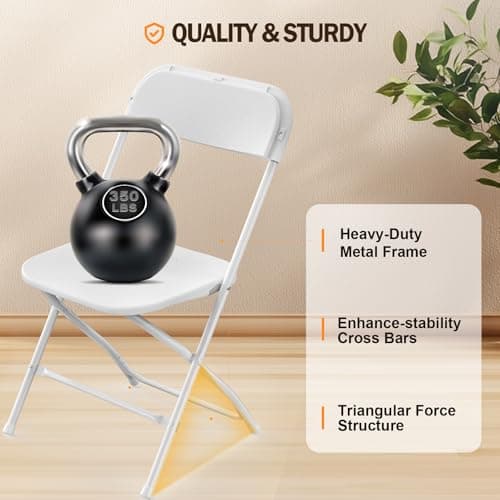 Bonnlo Folding Chairs Set of 10, White Plastic Chair Sturdy Seat with Metal Frame, Perfect for Party, Event, Wedding, Birthday, Office, Outside Entertaining 7